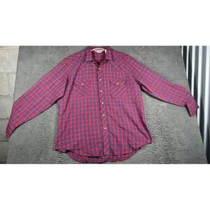 Vintage Sears Western Wear SS Pearl Snap Plaid Shirt Mens XL (17-17 ) Red Cowboy